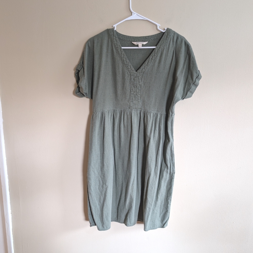 Briggs Sage Green Linen Midi Dress Size Small